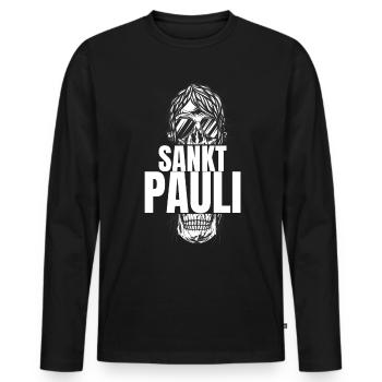 St Pauli. Éventail St pauli Éventail Paulianer Hamburger - T-shirt manches longues Premium bio Homme - noir - Devant - Nico (187cm)