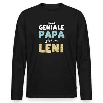 Dieser Geniale Papa Gehört Zu Leni - Männer Premium Bio Langarmshirt - Schwarz - Vorne - Nico (187cm)