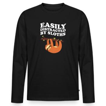 Easily Distracted By Sloth's Sloth Saying - Men's Premium Organic Long Sleeve Shirt - black - Front - Nico (187cm)