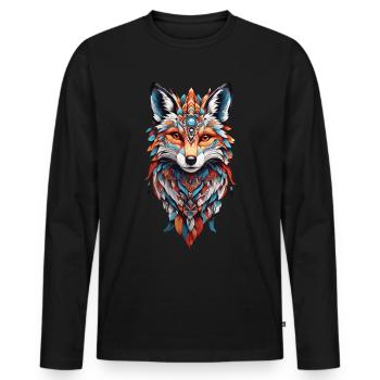 Spirituelles Indianer Fuchs Feder Design Boho Stil - Männer Premium Bio Langarmshirt - Schwarz - Vorne - Nico (187cm)