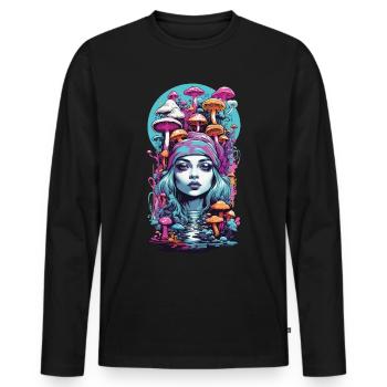 Psychédélique Goa champignon fille Trance Festival Design - T-shirt manches longues Premium bio Homme - noir - Devant - Nico (187cm)