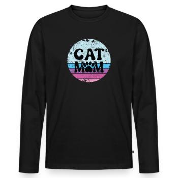 MAMAN MAMAN MAMAN CHATS PUSSY MEOW SHIRT DISANT MOTIF - T-shirt manches longues Premium bio Homme - noir - Devant - Nico (187cm)