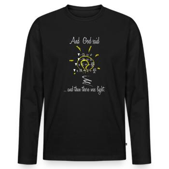 Maxwell Equation - And God said / white English - Men's Premium Organic Long Sleeve Shirt - black - Front - Nico (187cm)