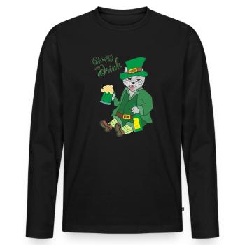 Chat, Boisson Heureuse - T-shirt manches longues Premium bio Homme - noir - Devant - Nico (187cm)