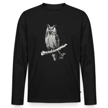 Die Eule - Männer Premium Bio Langarmshirt - Schwarz - Vorne - Nico (187cm)