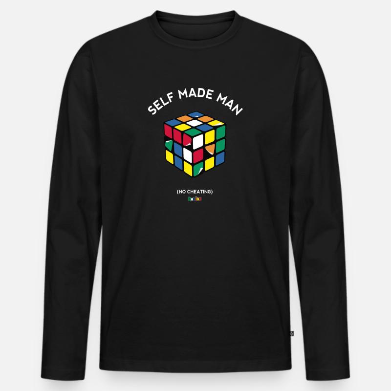 Rubik's Cube Self Made Man Aufkleber Ändern - Männer Premium Bio Langarmshirt - Schwarz