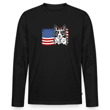 Border Collie US Amérique Drapeau Chiens Chien Wilsigns - T-shirt manches longues Premium bio Homme - noir - Devant - Nico (187cm)