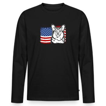 Corgi US Amérique Drapeau Chiens Chien Wilsigns - T-shirt manches longues Premium bio Homme - noir - Devant - Nico (187cm)