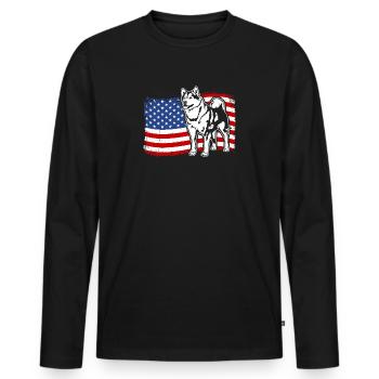 Alaskan Malamute US Amérique Drapeau Chiens Wilsigns - T-shirt manches longues Premium bio Homme - noir - Devant - Nico (187cm)