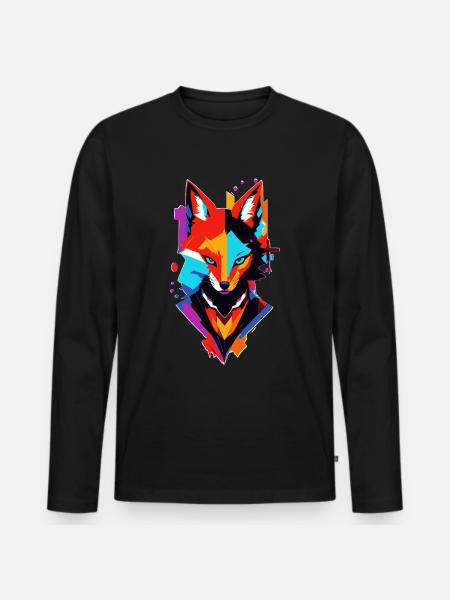 bunter comic Fuchs - Männer Premium Bio Langarmshirt - Schwarz