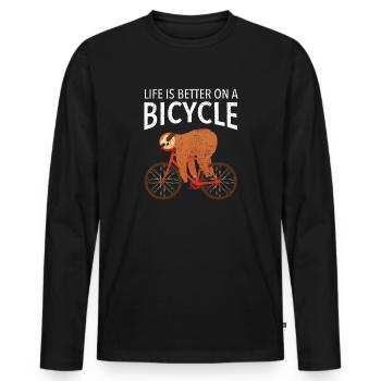 Life Is Better On A Bicycle - Lazy Sloth - Men's Premium Organic Long Sleeve Shirt - black - Front - Nico (187cm)