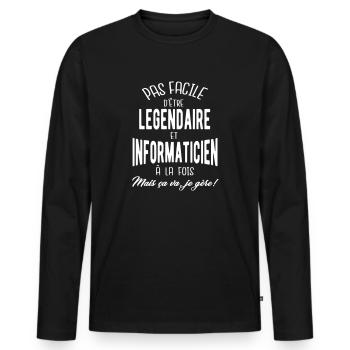 Pas facile d'être légendaire et informaticien - T-shirt manches longues Premium bio Homme - noir - Devant - Nico (187cm)
