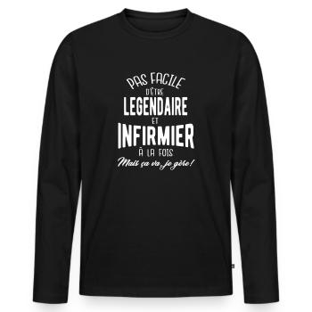 Pas facile d'être légendaire et infirmier - T-shirt manches longues Premium bio Homme - noir - Devant - Nico (187cm)