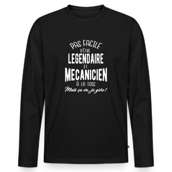 Pas facile d'être légendaire et mécanicien - T-shirt manches longues Premium bio Homme - noir - Devant - Nico (187cm)
