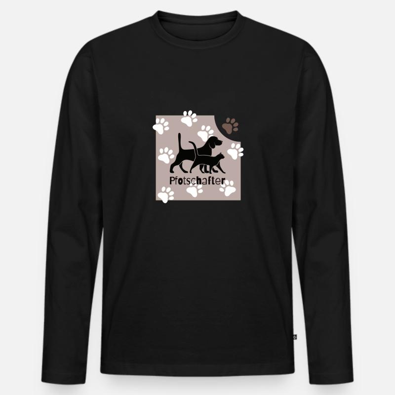 Pfotschafter Hund, Katze, Pfoten - Männer Premium Bio Langarmshirt - Schwarz