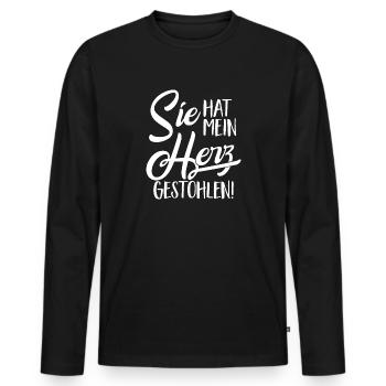Sie hat mein herz gestohlen - Valentinstag Partner - Männer Premium Bio Langarmshirt - Schwarz - Vorne - Nico (187cm)