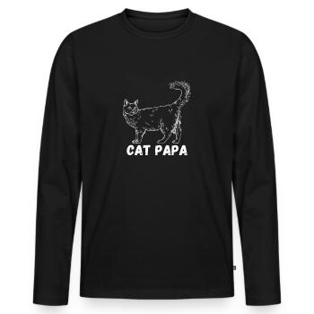 Papa chat - T-shirt manches longues Premium bio Homme - noir - Devant - Nico (187cm)