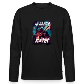 Never Stop Rockin' - Männer Premium Bio Langarmshirt - Schwarz - Vorne - Nico (187cm)