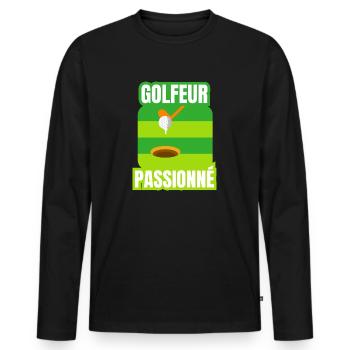 golfeur passionné - T-shirt manches longues Premium bio Homme - noir - Devant - Nico (187cm)