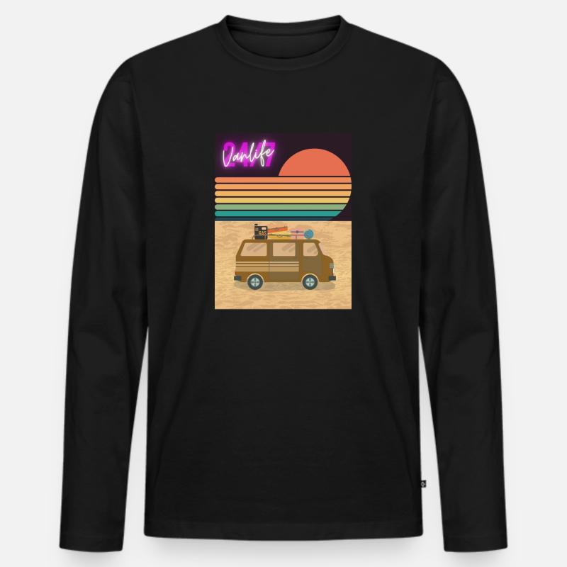 Van at the Beach - Männer Premium Bio Langarmshirt - Schwarz