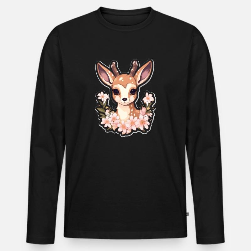 Reh - Männer Premium Bio Langarmshirt - Schwarz