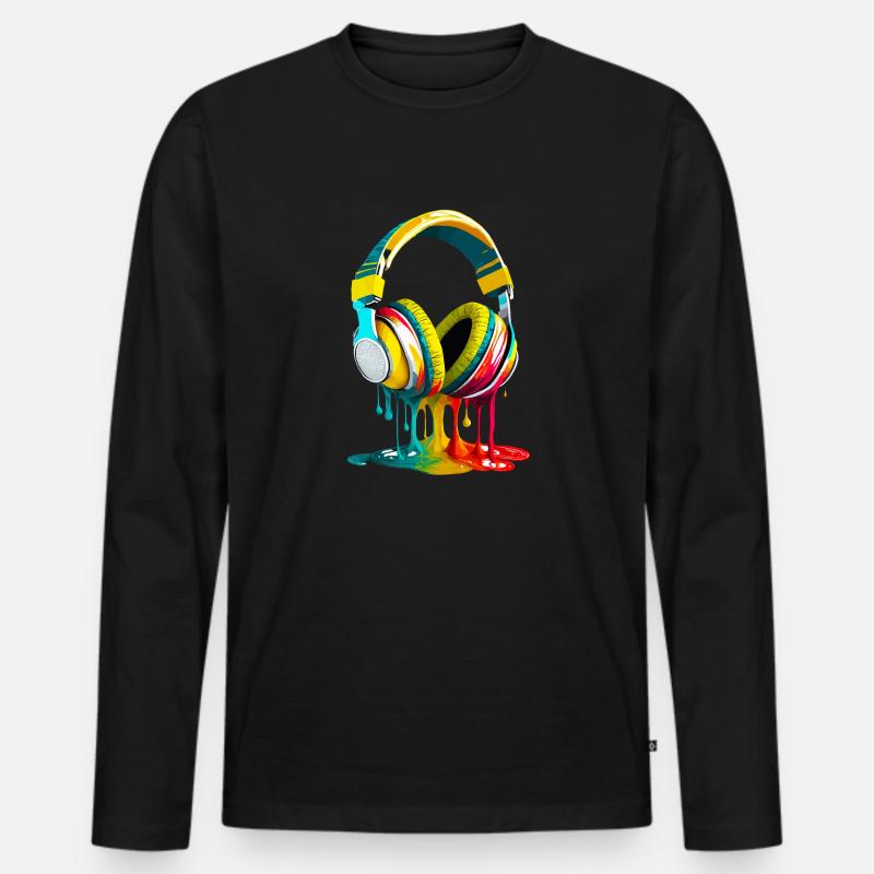 Kopfhörer - Männer Premium Bio Langarmshirt - Schwarz