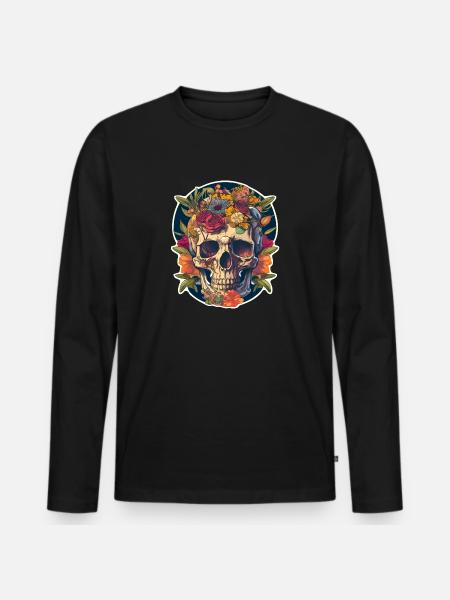 Human Skull & Flowers 22 - Men's Premium Organic Long Sleeve Shirt - black