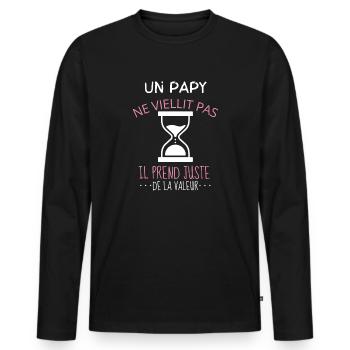 Mon papy ne vieillit pas il prend de la valeur - T-shirt manches longues Premium bio Homme - noir - Devant - Nico (187cm)