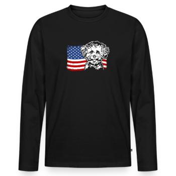 Bichon frisé US Amérique Drapeau Chiens Chien Wilsigns - T-shirt manches longues Premium bio Homme - noir - Devant - Nico (187cm)
