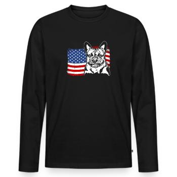 Bouledogue français Drapeau américain Wilsigns - T-shirt manches longues Premium bio Homme - noir - Devant - Nico (187cm)