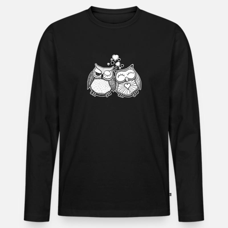Verliebte Eulen Paar - Männer Premium Bio Langarmshirt - Schwarz