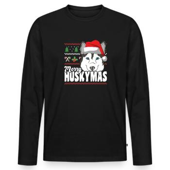 Joyeux Huskymas Sibérien Husky Noël - T-shirt manches longues Premium bio Homme - noir - Devant - Nico (187cm)