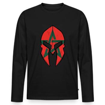Drapeau marocain en casque de guerrier spartiate - T-shirt manches longues Premium bio Homme - noir - Devant - Nico (187cm)