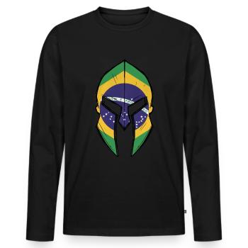 brazil flag in Spartan warrior Helmet - Männer Premium Bio Langarmshirt - Schwarz - Vorne - Nico (187cm)