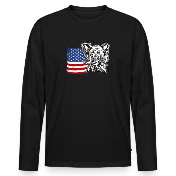 Chien chinois à crête US Amérique drapeau Wilsigns - T-shirt manches longues Premium bio Homme - noir - Devant - Nico (187cm)