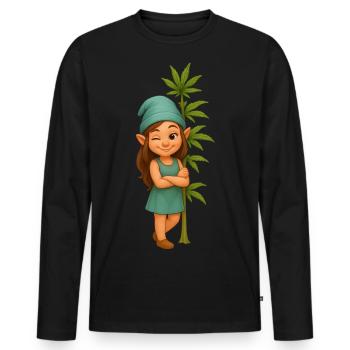 Zwergin mit Cannabispflanze - Männer Premium Bio Langarmshirt - Schwarz - Vorne - Nico (187cm)