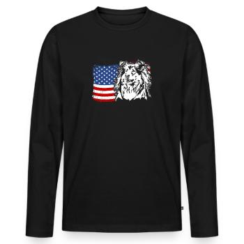 Long-haired Collie US America Flag Dogs Wilsigns - Men's Premium Organic Long Sleeve Shirt - black - Front - Nico (187cm)
