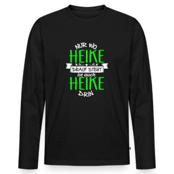 HEIKE die Echte - Männer Premium Bio Langarmshirt - Schwarz - Vorne - Nico (187cm)