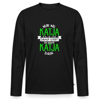 KATJA die Echte - Männer Premium Bio Langarmshirt - Schwarz - Vorne - Nico (187cm)