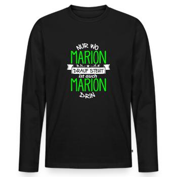 MARION die Echte - Männer Premium Bio Langarmshirt - Schwarz - Vorne - Nico (187cm)