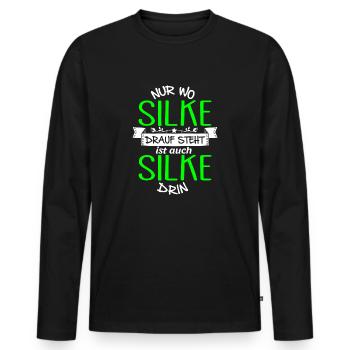 SILKE die Echte - Männer Premium Bio Langarmshirt - Schwarz - Vorne - Nico (187cm)