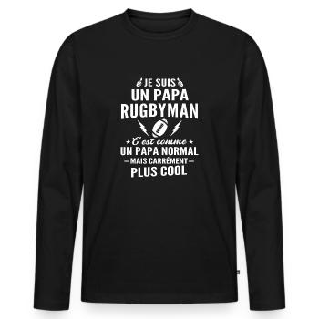 je suis un papa rugbyman - T-shirt manches longues Premium bio Homme - noir - Devant - Nico (187cm)