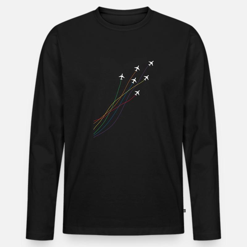 Regenbogen Flugzeuge Pilot - Männer Premium Bio Langarmshirt - Schwarz