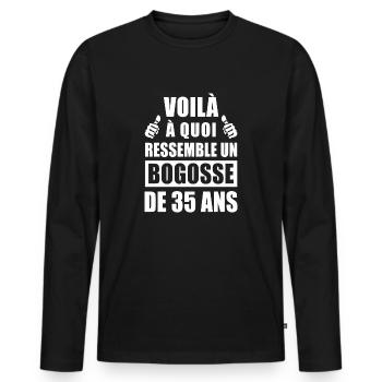 bogosse de 35 ans / humour 35 ans - T-shirt manches longues Premium bio Homme - noir - Devant - Nico (187cm)
