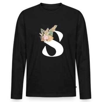 lettre S fleuris - T-shirt manches longues Premium bio Homme - noir - Devant - Nico (187cm)