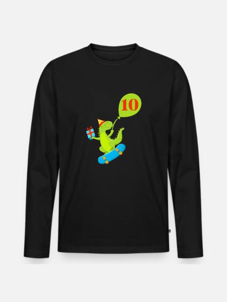 10th Anniversary Cute Dinosaur - Men's Premium Organic Long Sleeve Shirt - black