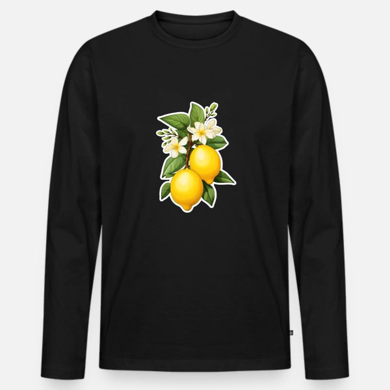 Zitronen mit Blüte - Männer Premium Bio Langarmshirt - Schwarz