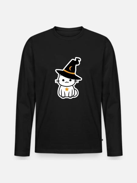 Chat sorcière d'halloween - T-shirt manches longues Premium bio Homme - noir