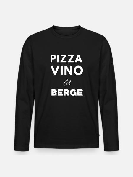 Pizza, Vino & Berge - Männer Premium Bio Langarmshirt - Schwarz