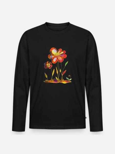 Blumen - Männer Premium Bio Langarmshirt - Schwarz
